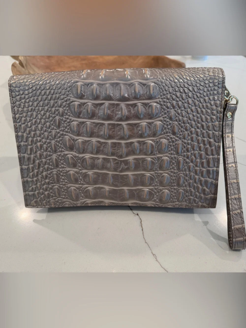 Brahmin Croc-Embossed Wristlet Clutch Mercury